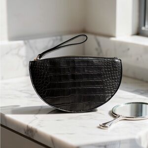 Elegant Black Croc-Embossed Clutch